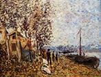 French pointillist school (XIX-XX) - Riverside with boats