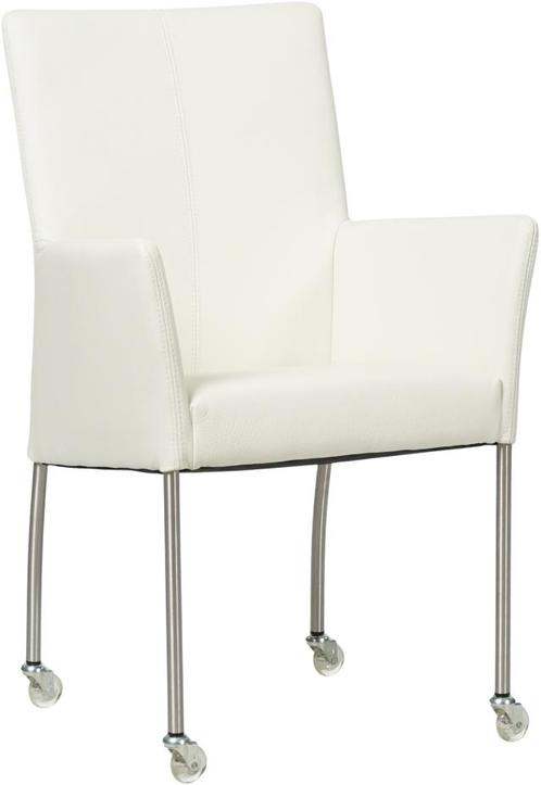 Gebroken witte leren moderne eetkamerstoel - met armleuning, Huis en Inrichting, Stoelen, Eén, Overige kleuren, Nieuw, Leer, Ophalen of Verzenden