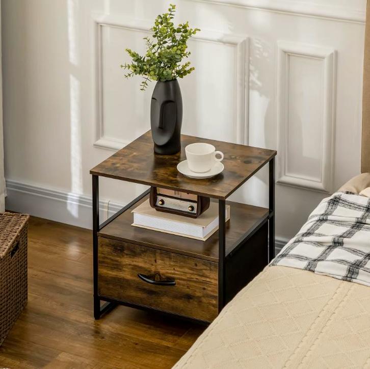 Industrieel Nachtkastje – 45x40x50,5 cm Donker Hout, Zwart, Huis en Inrichting, Slaapkamer | Nachtkastjes, Nieuw, 45 tot 65 cm