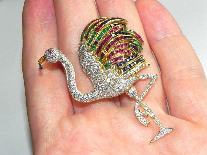 Broche - 18 karaat Geel goud Diamant (Natuurlijk) - Smaragd, Sieraden, Tassen en Uiterlijk, Antieke sieraden