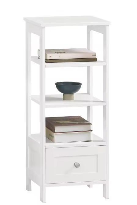 Witte Bijzettafel met Lade en Planken – Smal, 74 cm Hoog, Huis en Inrichting, Tafels | Bijzettafels, Nieuw, Verzenden