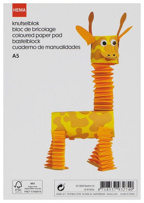 HEMA Knutselblok A5 gekleurd papier 3+1 gratis, Hobby en Vrije tijd, Knutselen, Nieuw, Verzenden