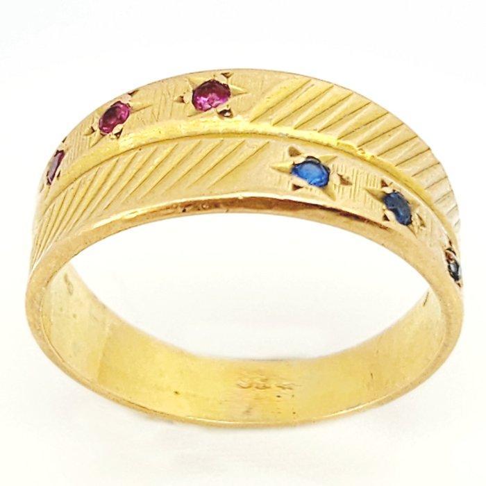 Ring - 18 karaat Geel goud - 0.03ct. tw. Robijn - Saffier -, Sieraden, Tassen en Uiterlijk, Ringen