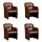 Set van 4 Bruine leren landelijke eetkamerfauteuils - Vintag, Huis en Inrichting, Overige kleuren, Nieuw, Leer, Ophalen of Verzenden