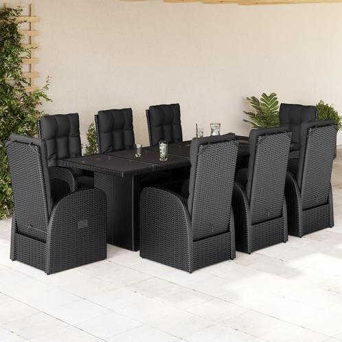 vidaXL 9-delige Tuinset poly rattan zwart, Tuin en Terras, Tuinsets en Loungesets, Tuinset, Nieuw, Rotan, Verzenden