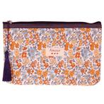 Toilettas Stof Wit - Bloemen Blauw/Oranjebruin/Okergeel - Ri, Ophalen of Verzenden, Nieuw, Meisje