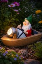Solar tuinkabouter in boot / kabouter met verlichting, Tuin en Terras, Tuinbeelden, Nieuw