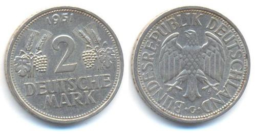 2 duitse Mark 1951 G Brd:, Postzegels en Munten, Munten | Europa | Niet-Euromunten, Verzenden