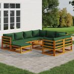 vidaXL 10-delige Loungeset met groene kussens massief hout, Verzenden, Nieuw, Hardhout, Loungeset