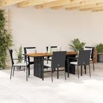 vidaXL 7-delige Tuinset met kussens poly rattan zwart, 6 zitplaatsen, Nieuw, Tuinset, Verzenden