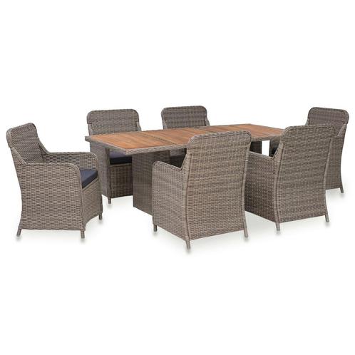 vidaXL 7-delige Tuinset met kussens poly rattan bruin, Tuin en Terras, Tuinsets en Loungesets, Tuinset, Nieuw, 6 zitplaatsen, Rotan