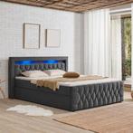Boxspringbed Leona - 140x200 cm - Grijs incl. led verlichtin, Verzenden, Nieuw