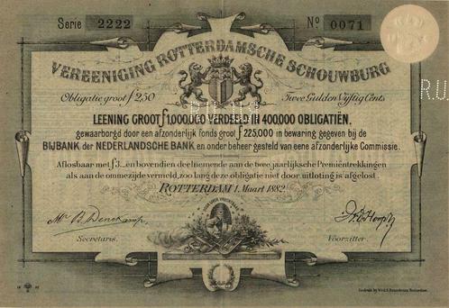 Vereeniging Rotterdamsche Schouwburg,  obligatie uit 1882, Postzegels en Munten, Aandelen en Waardepapieren, Obligatie of Lening