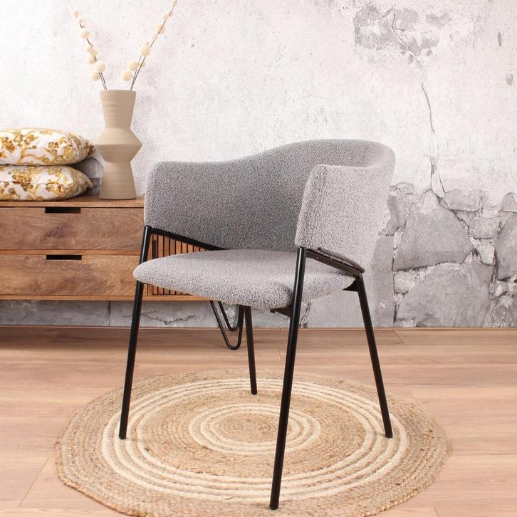 Eetkamerstoel met armleuning | Boucle | Grijs | DS4U Elza, Huis en Inrichting, Stoelen, Grijs, Nieuw, Ophalen of Verzenden