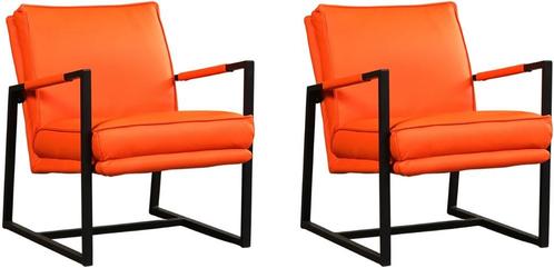 Oranje leren industriële design stoels - Toledo Leer Orange, Huis en Inrichting, Fauteuils, 50 tot 75 cm, 75 tot 100 cm, Nieuw