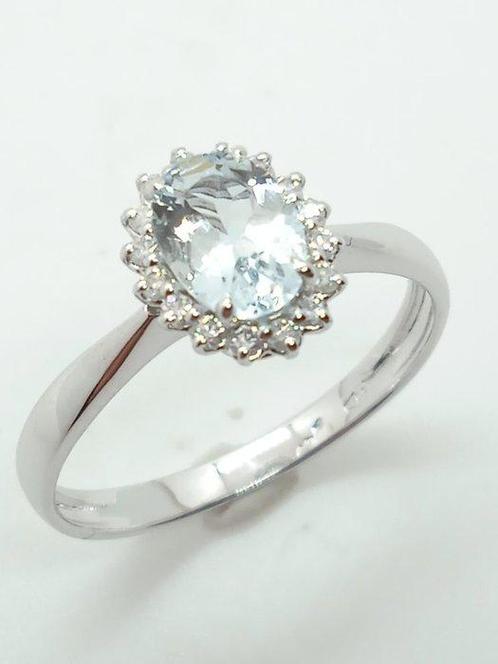 Zonder Minimumprijs - Ring - 18 karaat Witgoud Aquamarijn -, Sieraden, Tassen en Uiterlijk, Ringen