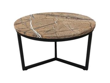 Veiling - Marmeren salontafel bruin zwart onderstel 60x60x35 beschikbaar voor biedingen