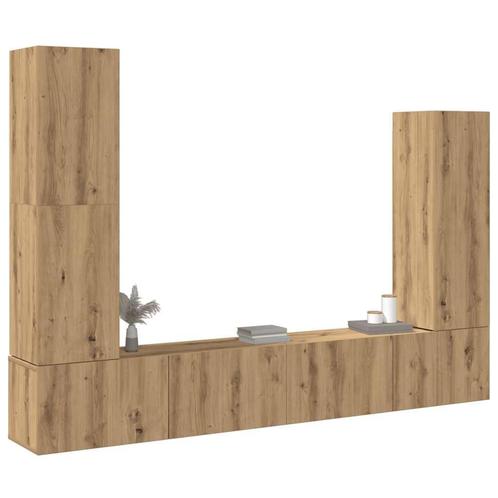 vidaXL 4-delig Tv-meubelset wandmontage bewerkt hout, Huis en Inrichting, Kasten | Televisiemeubels, Nieuw, Overige houtsoorten