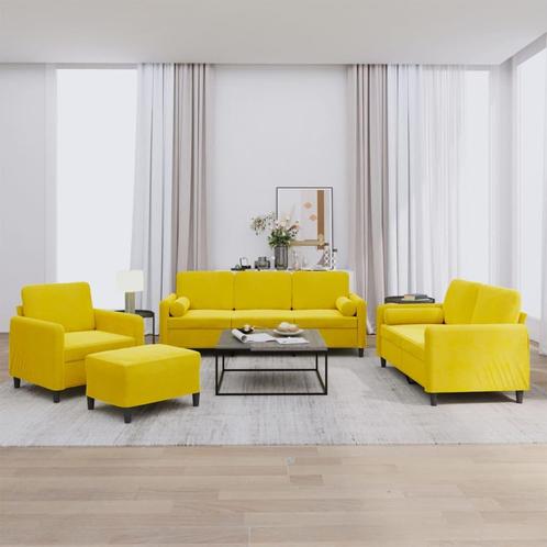 vidaXL 4-delige Loungeset met kussens fluweel geel, Huis en Inrichting, Banken | Bankstellen, Nieuw, Stof, Vierpersoons of meer