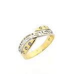 Bicolor gouden ring met meander patroon | Zirconia (witgoud), 18 tot 19, Gebruikt, Overige kleuren, Ophalen of Verzenden