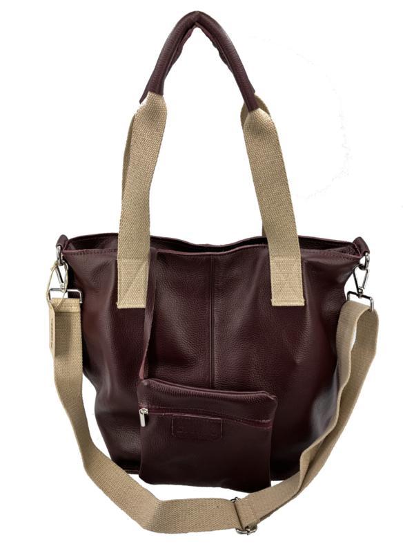 Flores Lederwaren bordeaux leren shopper met canvas accenten, Sieraden, Tassen en Uiterlijk, Tassen | Schoudertassen, Nieuw, Verzenden