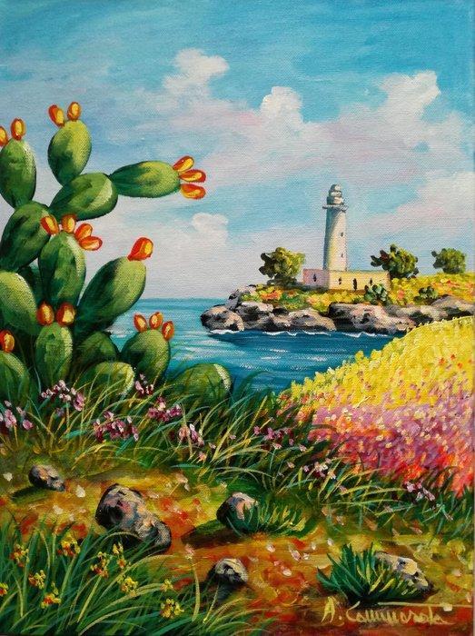 Antonino Cammarata (1962) - Costa con faro (Sicilia), Antiek en Kunst, Kunst | Schilderijen | Klassiek