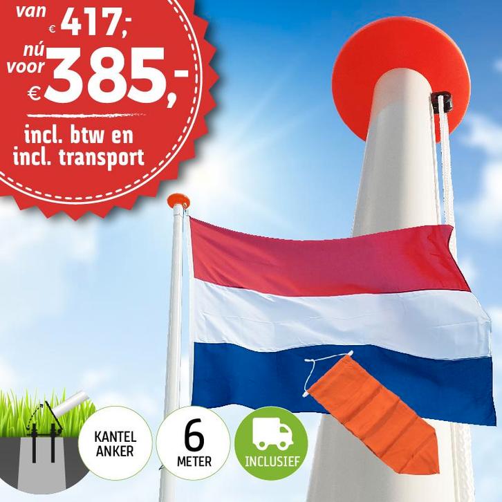 Aanbieding polyester vlaggenmast 6 meter inclusief NL vlag, Diversen, Vlaggen en Wimpels, Nieuw