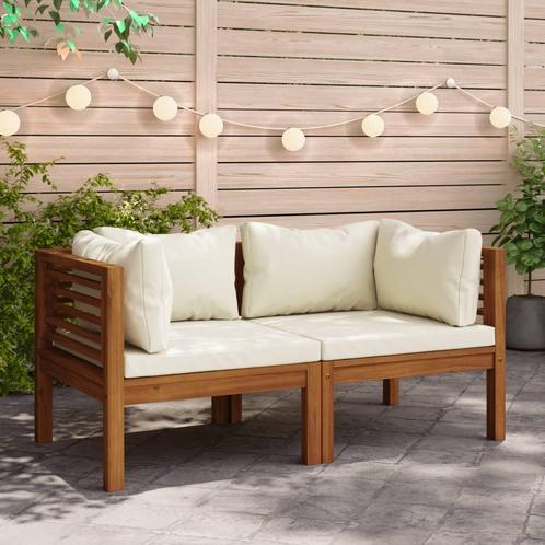vidaXL Hoekbanken 2 st met crèmewitte kussens massief, Tuin en Terras, Tuinsets en Loungesets, Nieuw, Hardhout, Verzenden