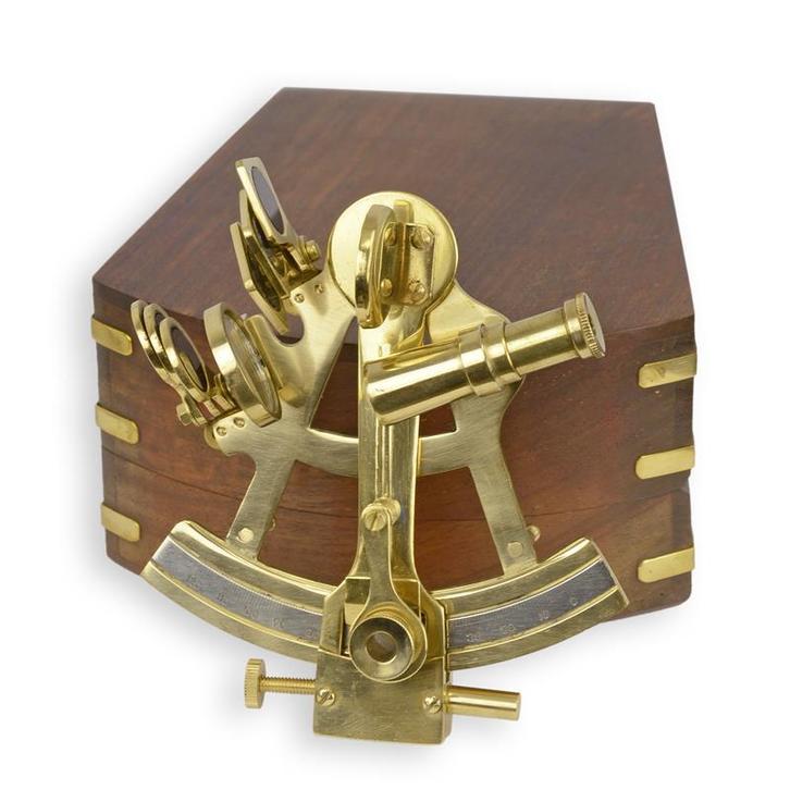 Messing sextant in houten kist (Beeldjes - Decoratie), Antiek en Kunst, Kunst | Beelden en Houtsnijwerken, Verzenden
