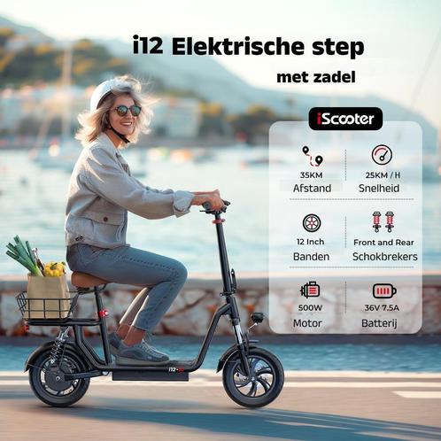 Elektrische Step met Zitje i12 - Zwart - 500w, Fietsen en Brommers, Steps, Nieuw, Elektrische step (E-scooter), Verzenden