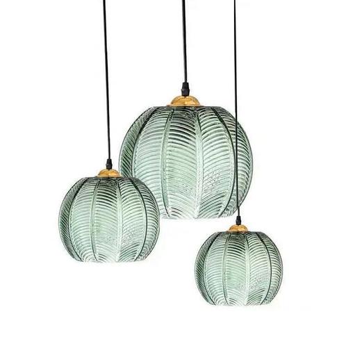 George Glazen Hanglamp met Bladpatroon 15cm of 20cm - E27, Huis en Inrichting, Lampen | Kroonluchters, Nieuw, Glas, Metaal, Verzenden