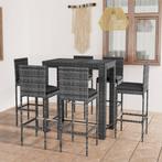 vidaXL 7-delige Tuinbarset met kussens poly rattan grijs, Verzenden, Nieuw, Rotan, 6 zitplaatsen