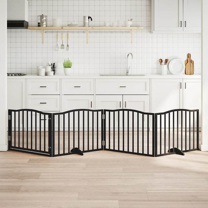 vidaXL Hondenhek met deur opvouwbaar 4 panelen zwart 320 cm, Dieren en Toebehoren, Honden-accessoires, Nieuw, Verzenden