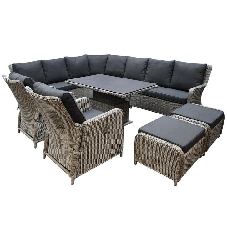 Bilbao dining hoek loungeset 9 delig grijs verstelbare tafel, Tuin en Terras, Tuinsets en Loungesets, Nieuw, Wicker, Ophalen of Verzenden
