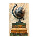 Wereldbol op boeken - half-abstract - 50x30 cm - schilderij, Ophalen of Verzenden