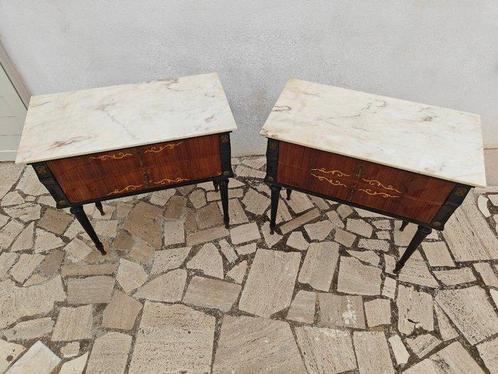 Nachtkastje - Hout, Marmer, Messing - Paar nachtkastjes, Antiek en Kunst, Curiosa en Brocante