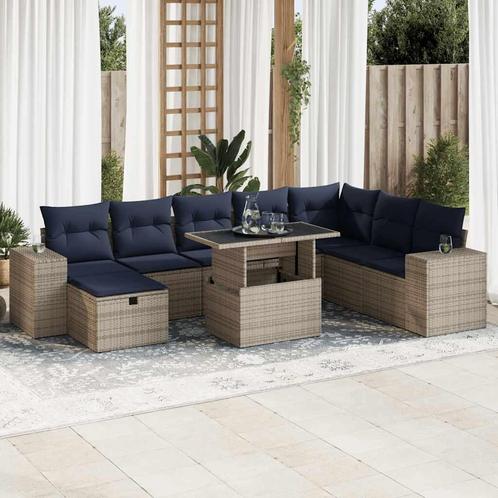 vidaXL 9-delige Loungeset met kussens poly rattan acacia, Tuin en Terras, Tuinsets en Loungesets, Loungeset, Nieuw, Rotan, Verzenden