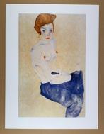 Egon Schiele - Seated blue Nude - Artprint - 80 x 60 cm, Antiek en Kunst