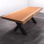 Boomstamtafel, Eettafel 210x95 massief hardhout, metaalpoot, 200 cm of meer, 50 tot 100 cm, Nieuw, Robuust Modern