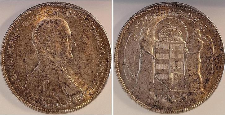 5 Pengo Ungarn 1930 vz/stgl, leichte Patina zilver, Postzegels en Munten, Munten | Europa | Niet-Euromunten, Verzenden