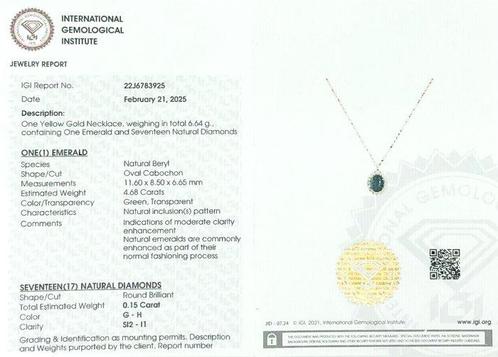 Halsketting - 14 karaat Geel goud - 4.84ct. tw. Smaragd -, Sieraden, Tassen en Uiterlijk, Kettingen