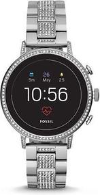 Fossil Venture HR 40 mm zilver met strass steentjes met, Verzenden, Gebruikt