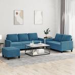 vidaXL 3-delige Loungeset met kussens fluweel blauw, Huis en Inrichting, Verzenden, Nieuw, Vierpersoons of meer, Stof