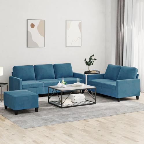 vidaXL 3-delige Loungeset met kussens fluweel blauw, Huis en Inrichting, Banken | Bankstellen, Nieuw, Stof, Vierpersoons of meer