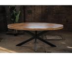 Eettafel Mangohout Ovaal met zwarte matrixpoot van metaal, Ophalen of Verzenden, Nieuw