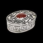 Middle East silver pill / snuff box with carnelian cabochon