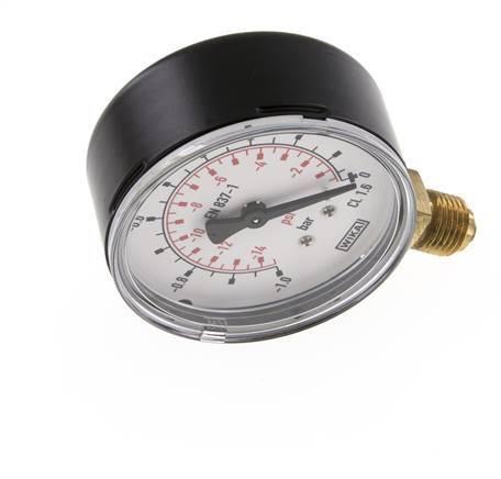 -1..0 Bar Manometer Onderaansluiting Staal/Messing 63 mm, Doe-het-zelf en Verbouw, Overige Doe-het-zelf en Verbouw, Nieuw, Verzenden