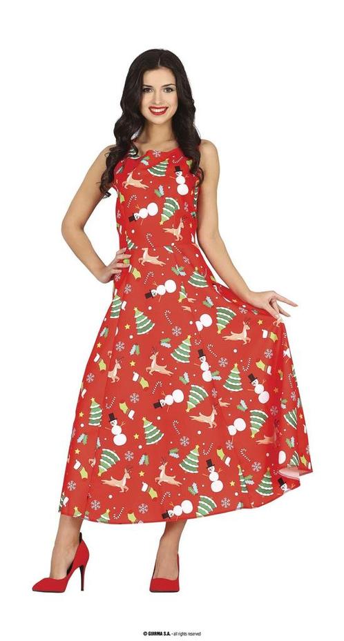 Kerstjurk Lang Rood Met X-Mas prints, Kleding | Dames, Carnavalskleding en Feestkleding, Nieuw, Ophalen of Verzenden