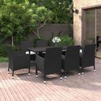vidaXL 9-delige Tuinset met kussens poly rattan en glas, Nieuw, 8 zitplaatsen, Tuinset, Verzenden