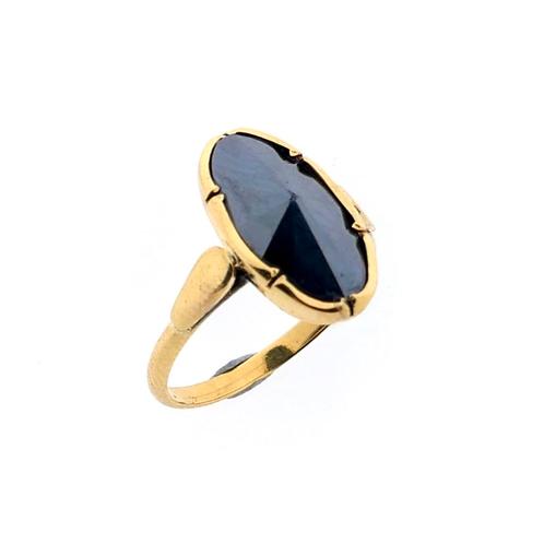 Vintage gouden ring met hematiet (ovaal facet, geelgoud), Sieraden, Tassen en Uiterlijk, Ringen, Dame, Met edelsteen, Overige kleuren